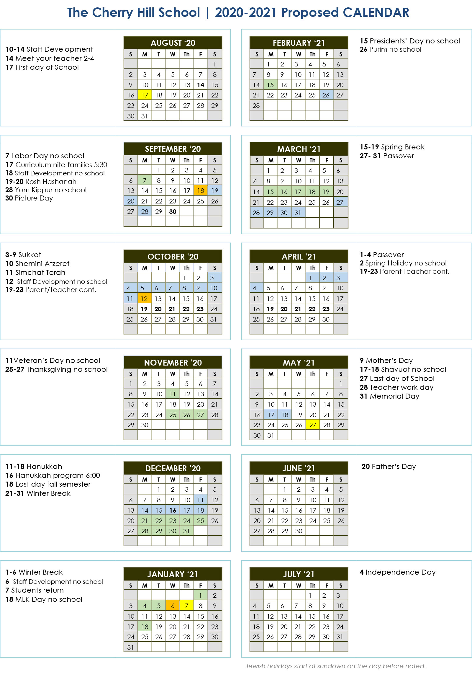 School Calendar The Cherry Hill School School Calendar The Cherry Hill School