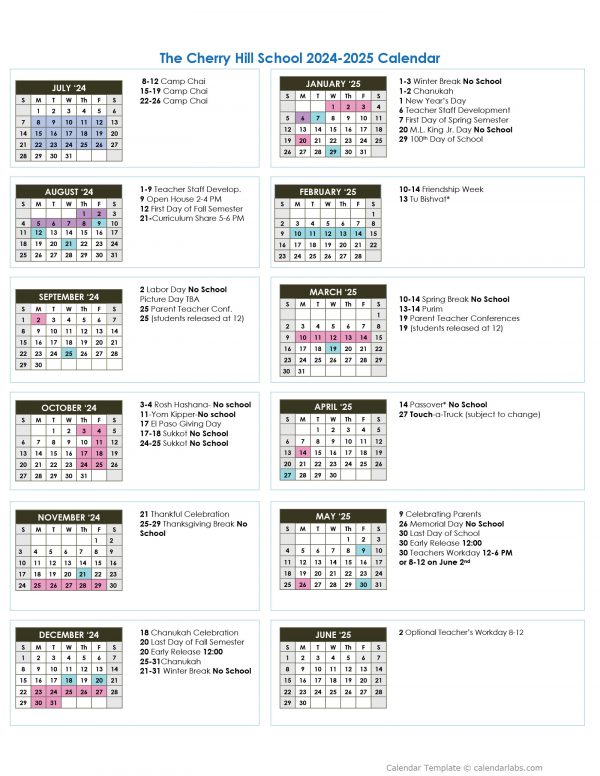 School Calendar 2024 2025 The Cherry Hill School